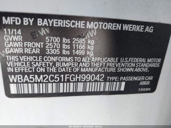 2015 BMW 535I GRAN TURISMO GT