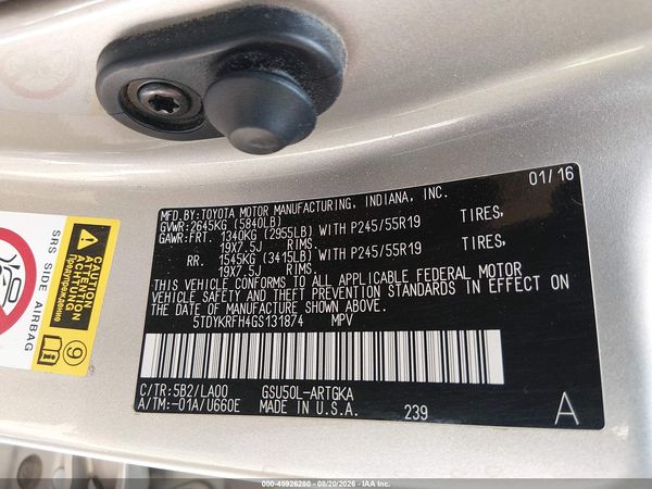 2016 TOYOTA HIGHLANDER LIMITED V6