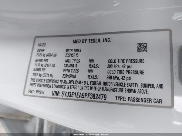 2023 TESLA MODEL 3 REAR-WHEEL DRIVE — I9