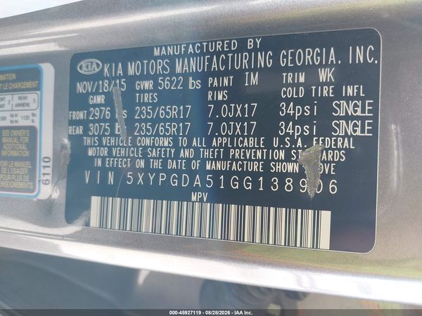 2016 KIA SORENTO 3.3L LX