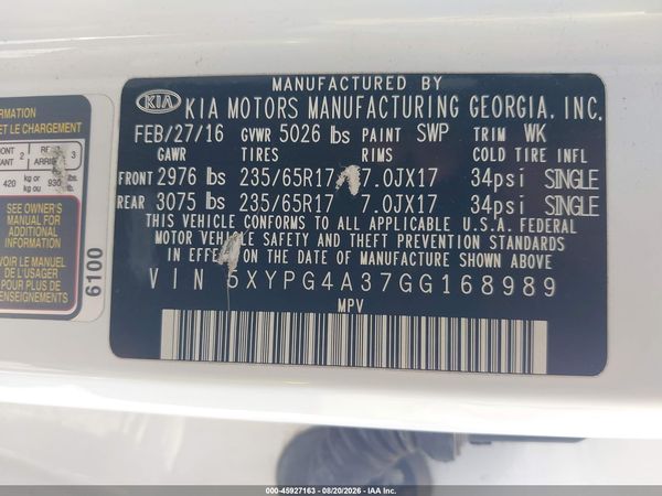 2016 KIA SORENTO 2.4L LX