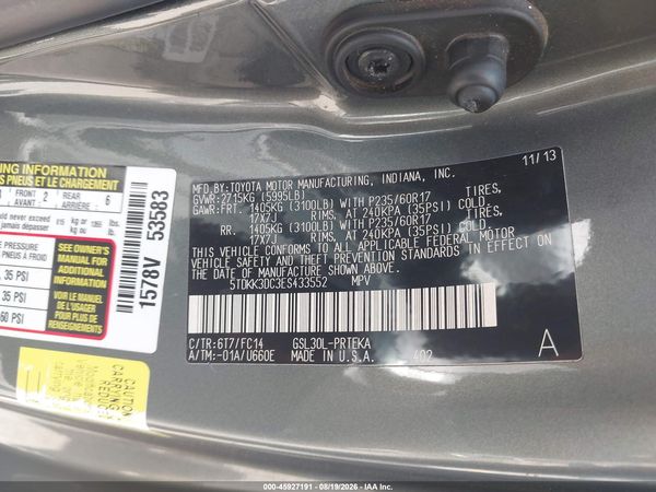 2014 TOYOTA SIENNA LE V6 8 PASSENGER