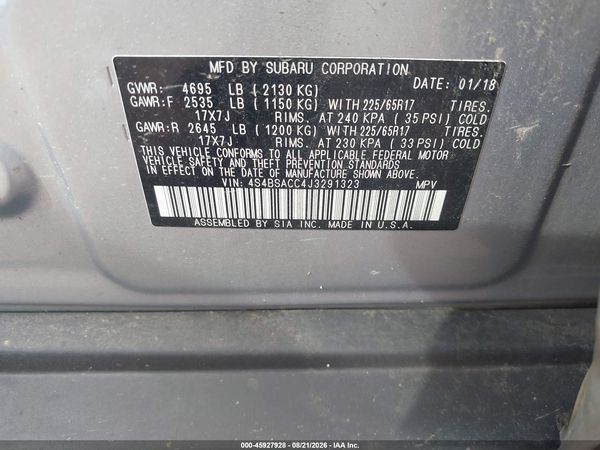 2018 SUBARU OUTBACK 2.5I PREMIUM — I9