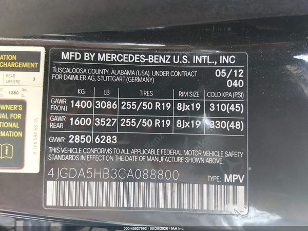 2012 MERCEDES-BENZ ML 350 4MATIC