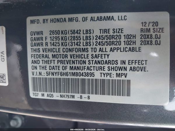 2021 HONDA PILOT AWD TOURING 7 PASSENGER