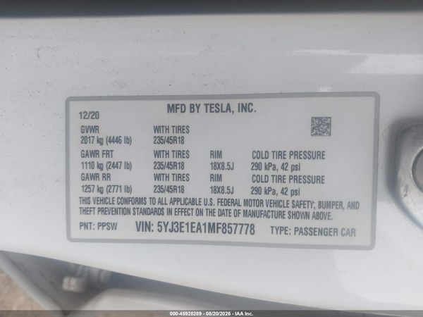 2021 TESLA MODEL 3