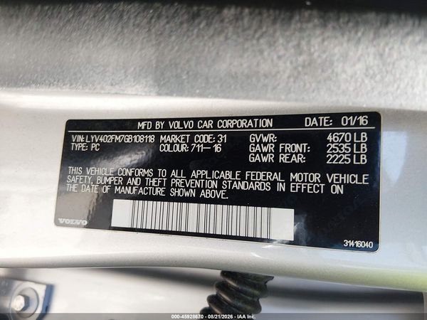 2016 VOLVO S60 INSCRIPTION T5 DRIVE-E PLATINUM