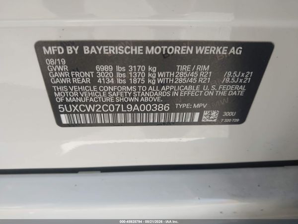 2020 BMW X7 XDRIVE40I — I9