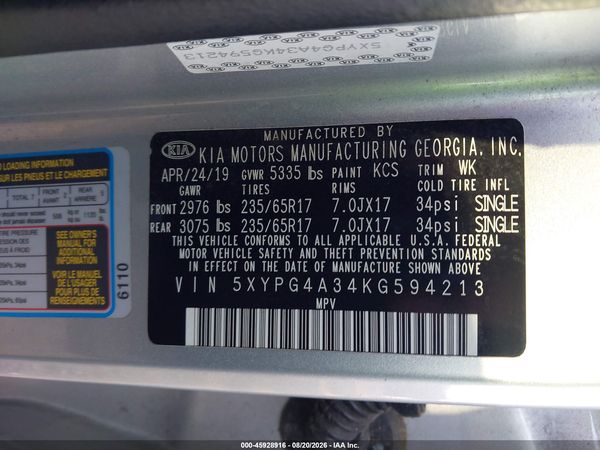 2019 KIA SORENTO 2.4L L
