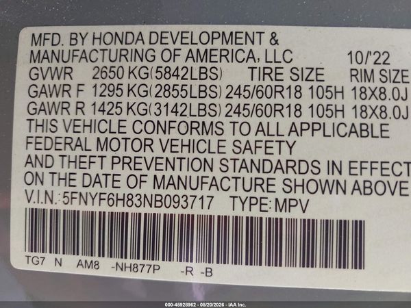 2022 HONDA PILOT AWD TRAILSPORT — I9