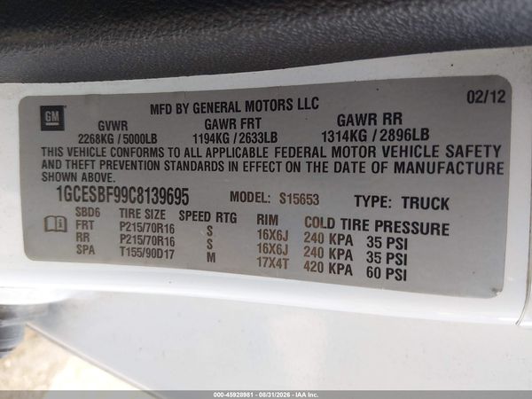 2012 CHEVROLET COLORADO WORK TRUCK — I9