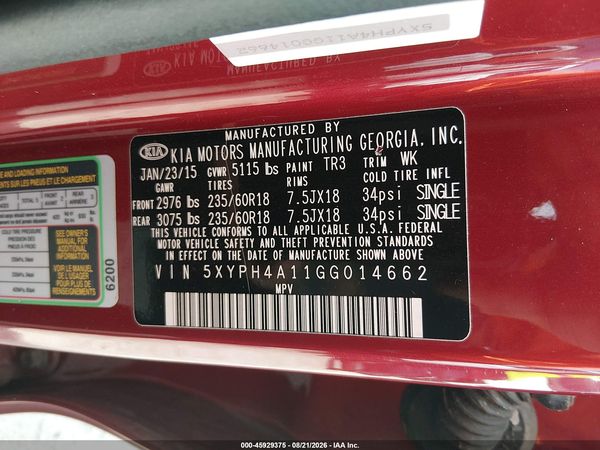 2016 KIA SORENTO 2.0T EX