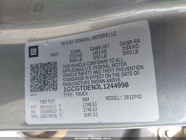 2020 CHEVROLET COLORADO 4WD  SHORT BOX Z71 — I9