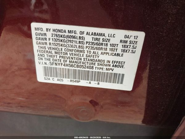 2012 HONDA PILOT EX-L