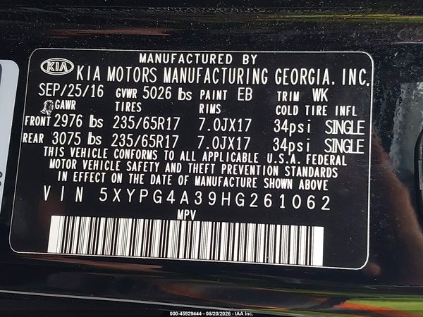 2017 KIA SORENTO 2.4L LX