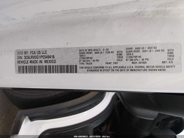 2023 RAM PROMASTER 2500 HIGH ROOF 159 WB