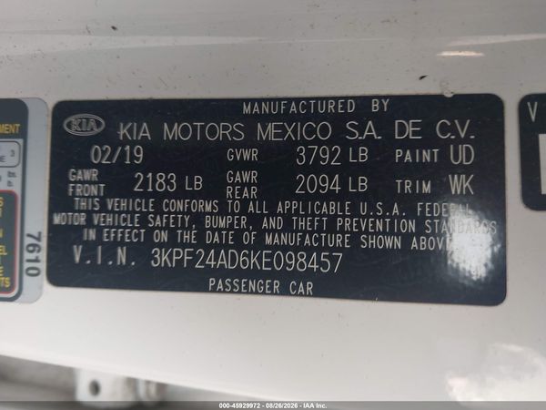 2019 KIA FORTE LXS — I9