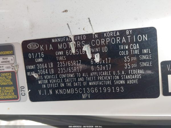 2016 KIA SEDONA LX