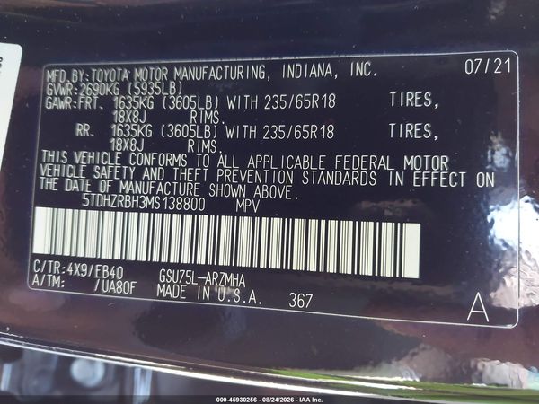 2021 TOYOTA HIGHLANDER XLE