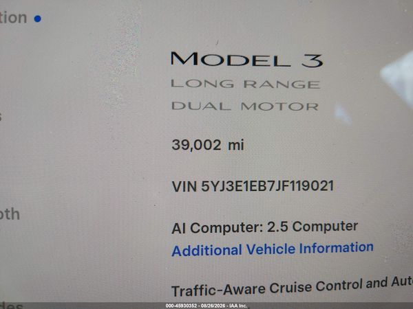 2018 TESLA MODEL 3 LONG RANGE/PERFORMANCE — I118