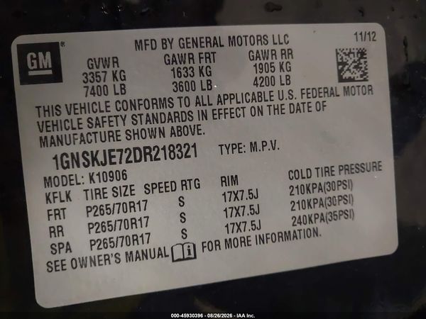 2013 CHEVROLET SUBURBAN LT — I9