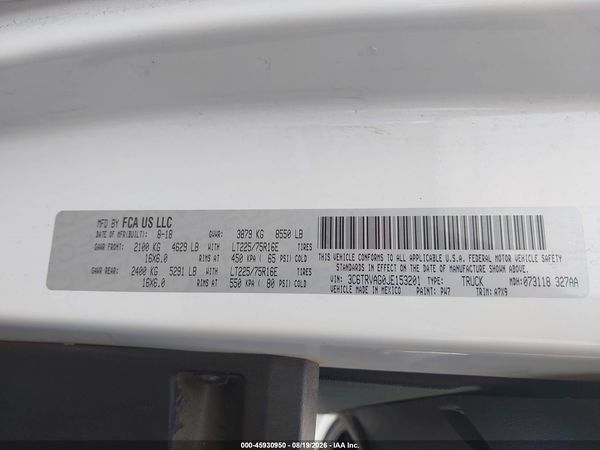 2018 RAM PROMASTER 1500 LOW ROOF 136 WB