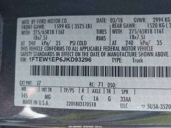 2018 FORD F-150 XLT — I9