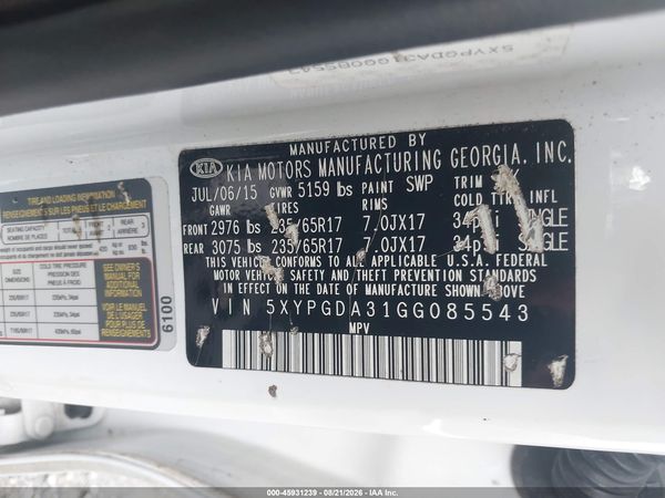 2016 KIA SORENTO 2.4L LX