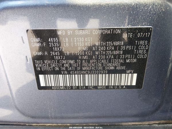 2018 SUBARU OUTBACK 2.5I LIMITED — I9