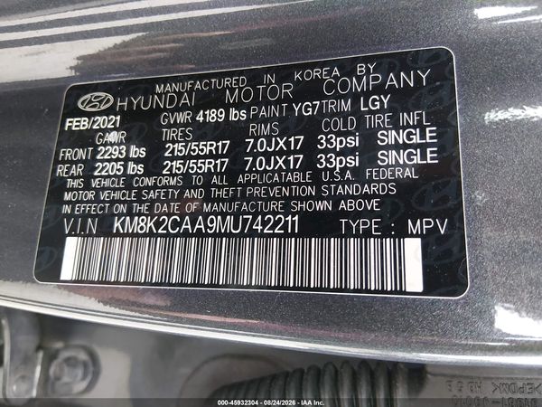 2021 HYUNDAI KONA SEL — I9