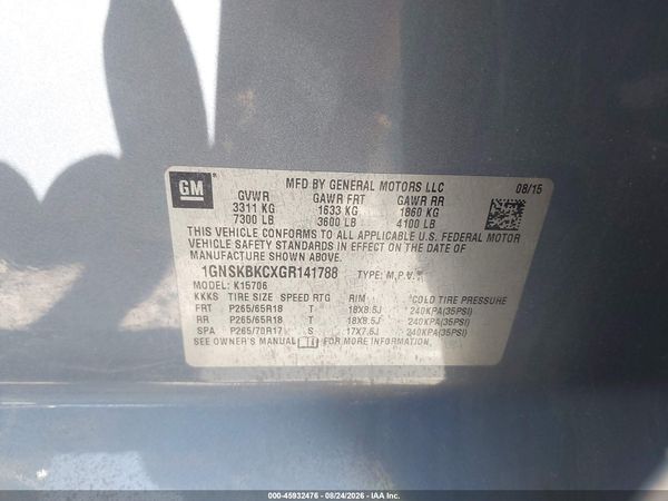 2016 CHEVROLET TAHOE LT — I9