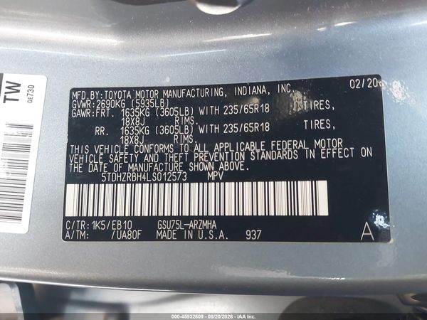 2020 TOYOTA HIGHLANDER XLE