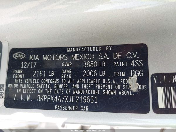 2018 KIA FORTE LX