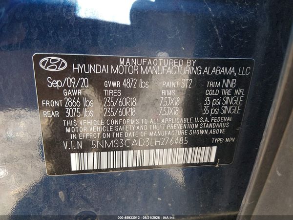 2020 HYUNDAI SANTA FE SEL — I9
