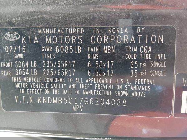 2016 KIA SEDONA LX