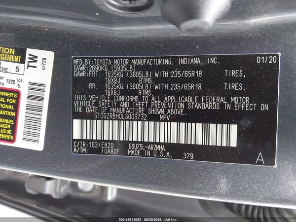 2020 TOYOTA HIGHLANDER XLE