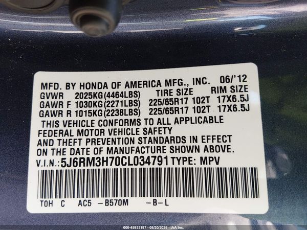 2012 HONDA CR-V EX-L