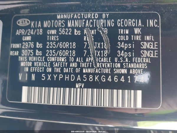 2019 KIA SORENTO 3.3L EX