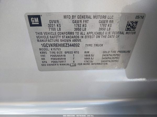 2014 CHEVROLET SILVERADO 1500 LT — I9