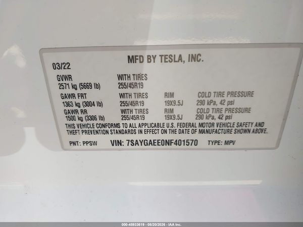 2022 TESLA MODEL Y
