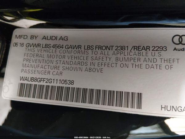 2016 AUDI A3 2.0T PREMIUM — I9