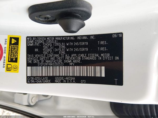2019 TOYOTA HIGHLANDER LIMITED