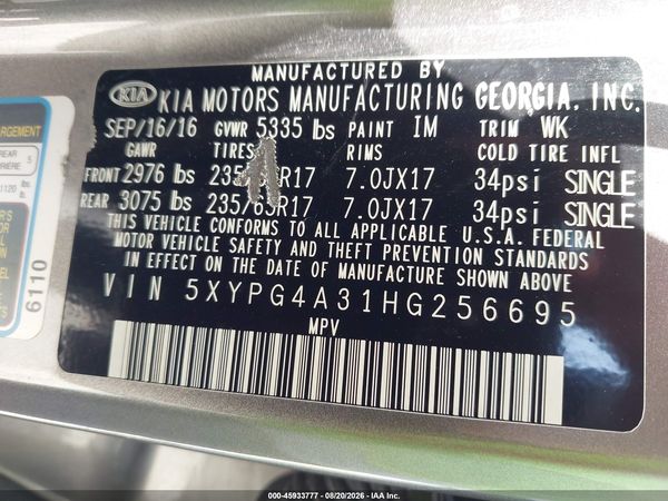 2017 KIA SORENTO 2.4L LX