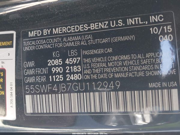 2016 MERCEDES-BENZ C 300 C300 — I9