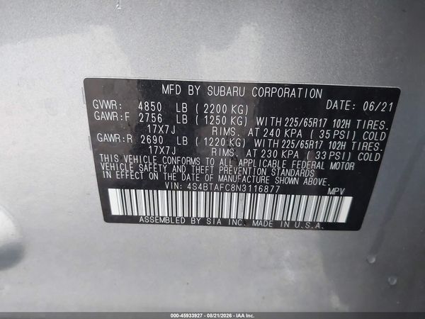 2022 SUBARU OUTBACK PREMIUM — I9