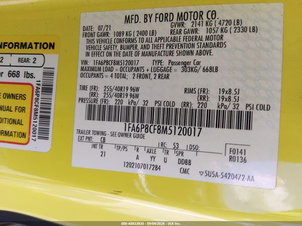 2021 FORD MUSTANG GT FASTBACK — I9