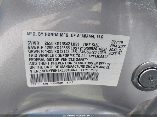 2020 HONDA PILOT AWD TOURING 8 PASSENGER
