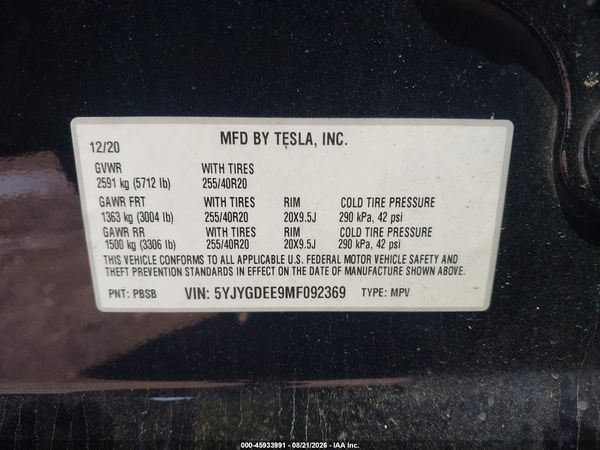 2021 TESLA MODEL Y — I9