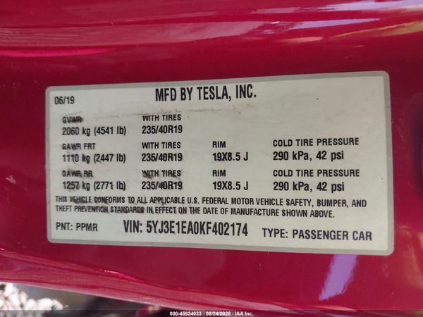 2019 TESLA MODEL 3