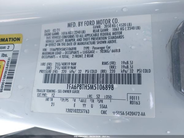 2021 FORD MUSTANG ECOBOOST FASTBACK